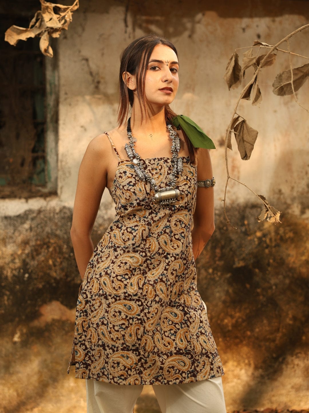 Kalamkari Noodle Strap Corset Kurti