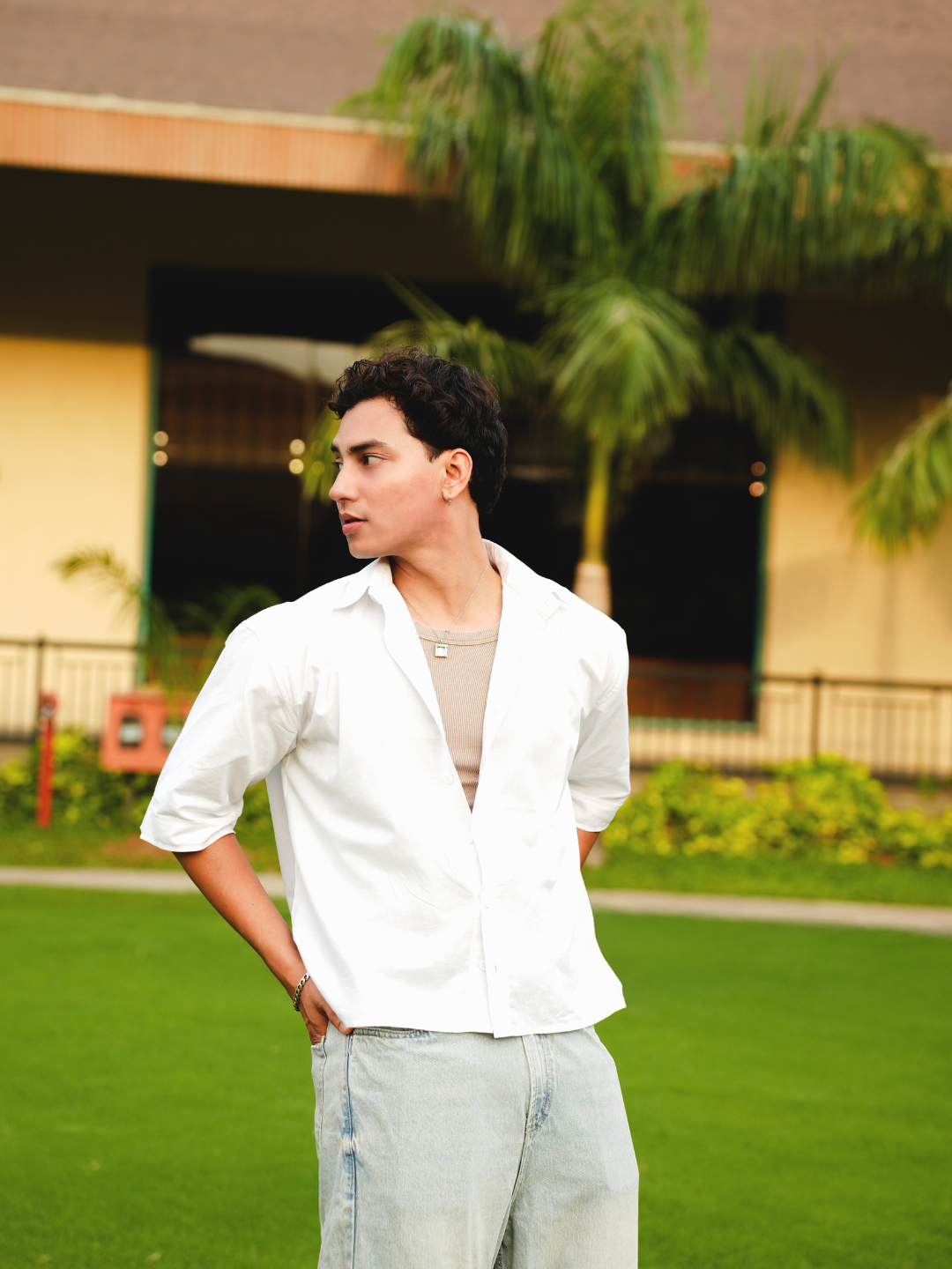 Aditya White Linen Crop Shirt
