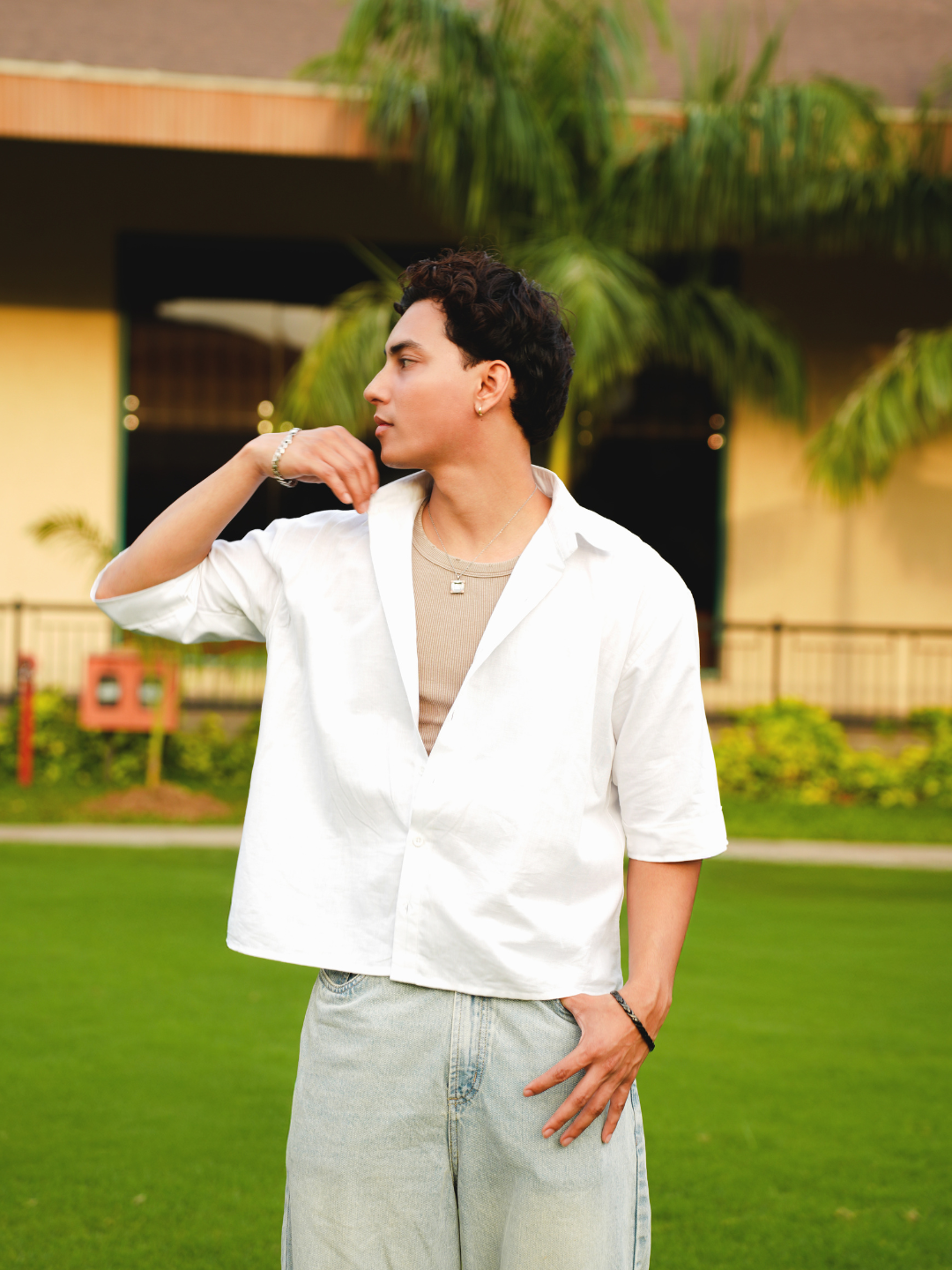 Aditya White Linen Crop Shirt