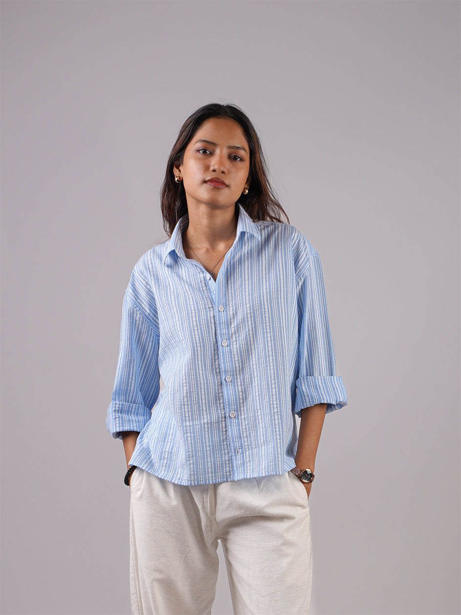 Oversized Striped Crop Shirt