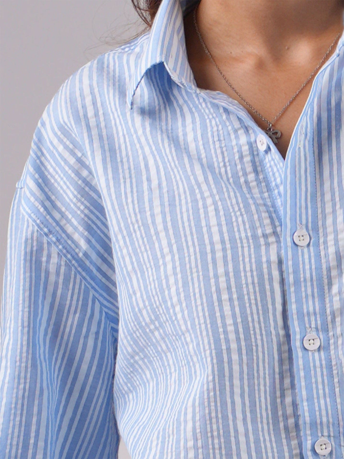 Oversized Striped Crop Shirt