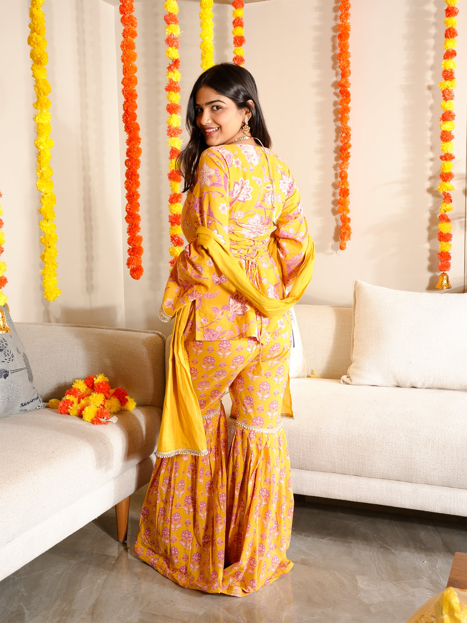 Inaaz Sleeved Corset Kurti with Sharara & Dupatta Set