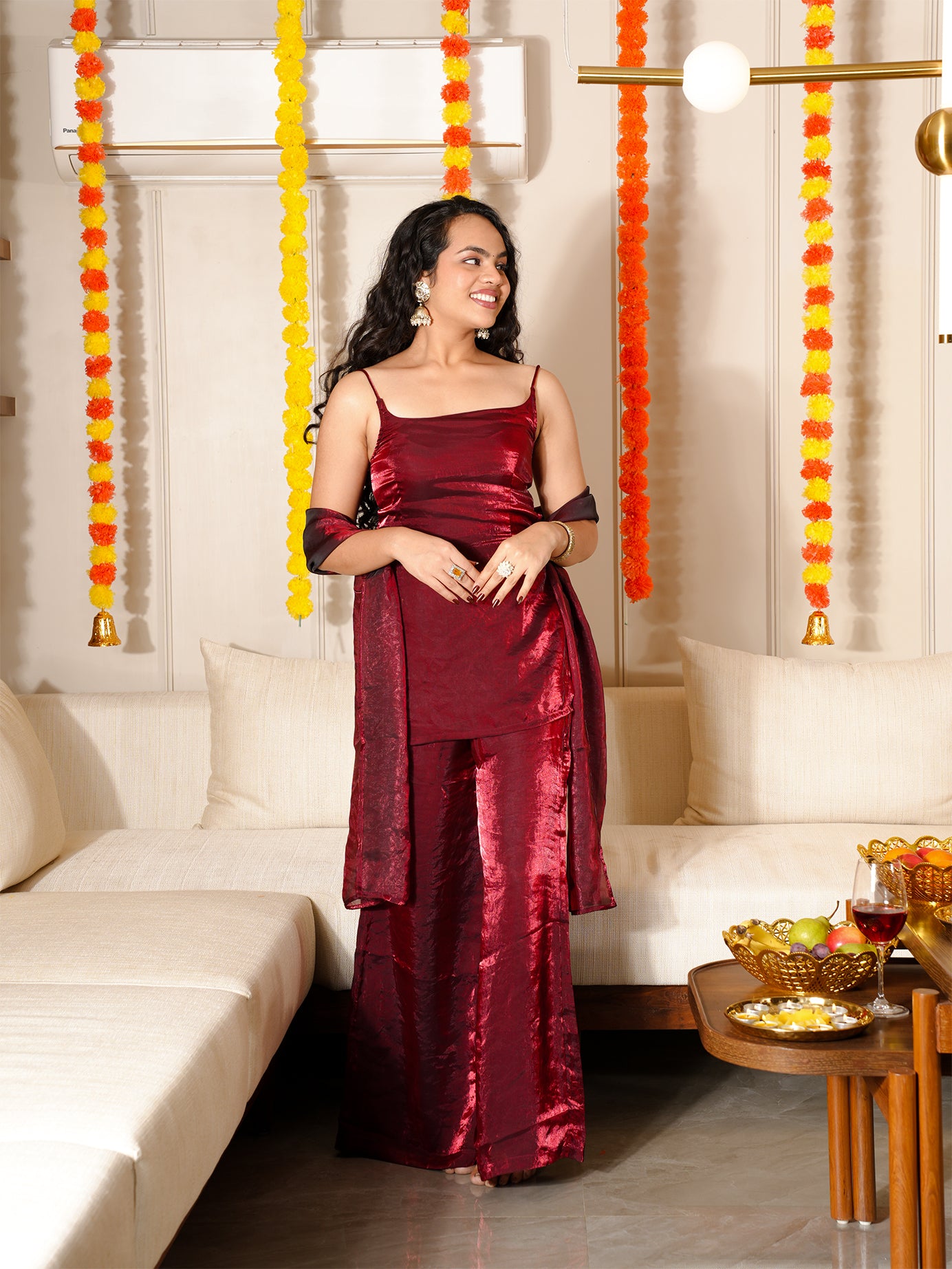 Laila Maroon Fendi Kurta Pant & Dupatta Set