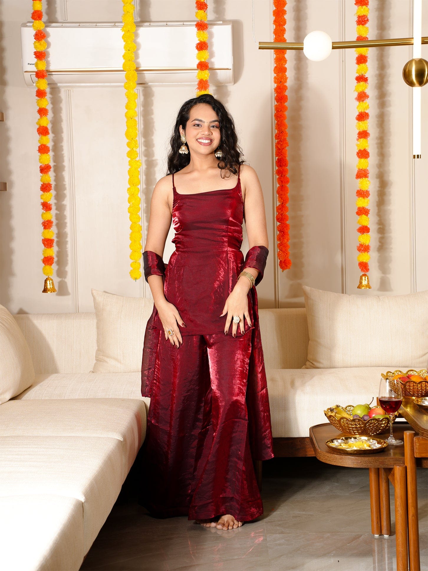 Laila Maroon Fendi Kurta Pant & Dupatta Set