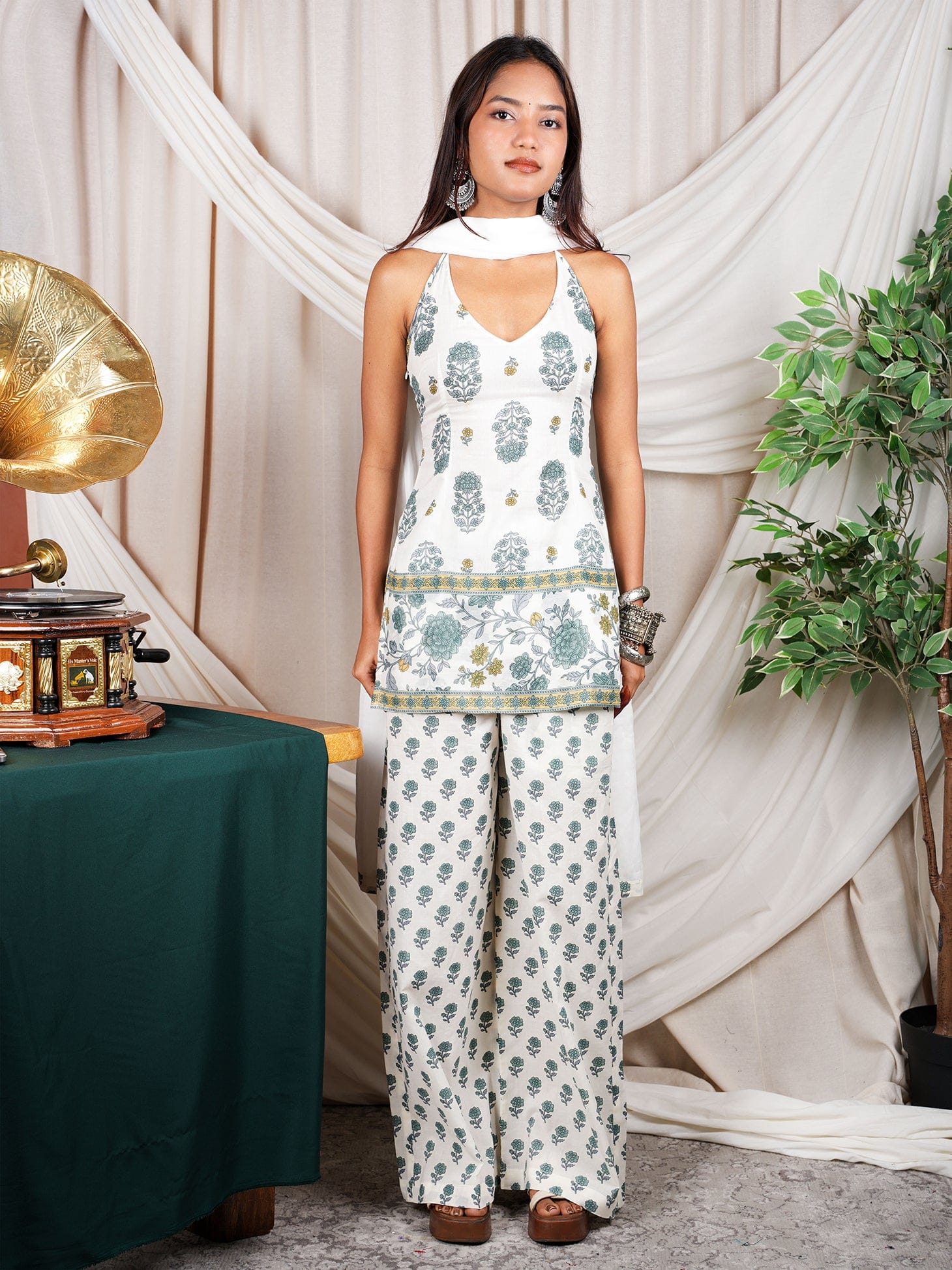 Ganga Halterneck Corset Kurti Pant dupatta Set