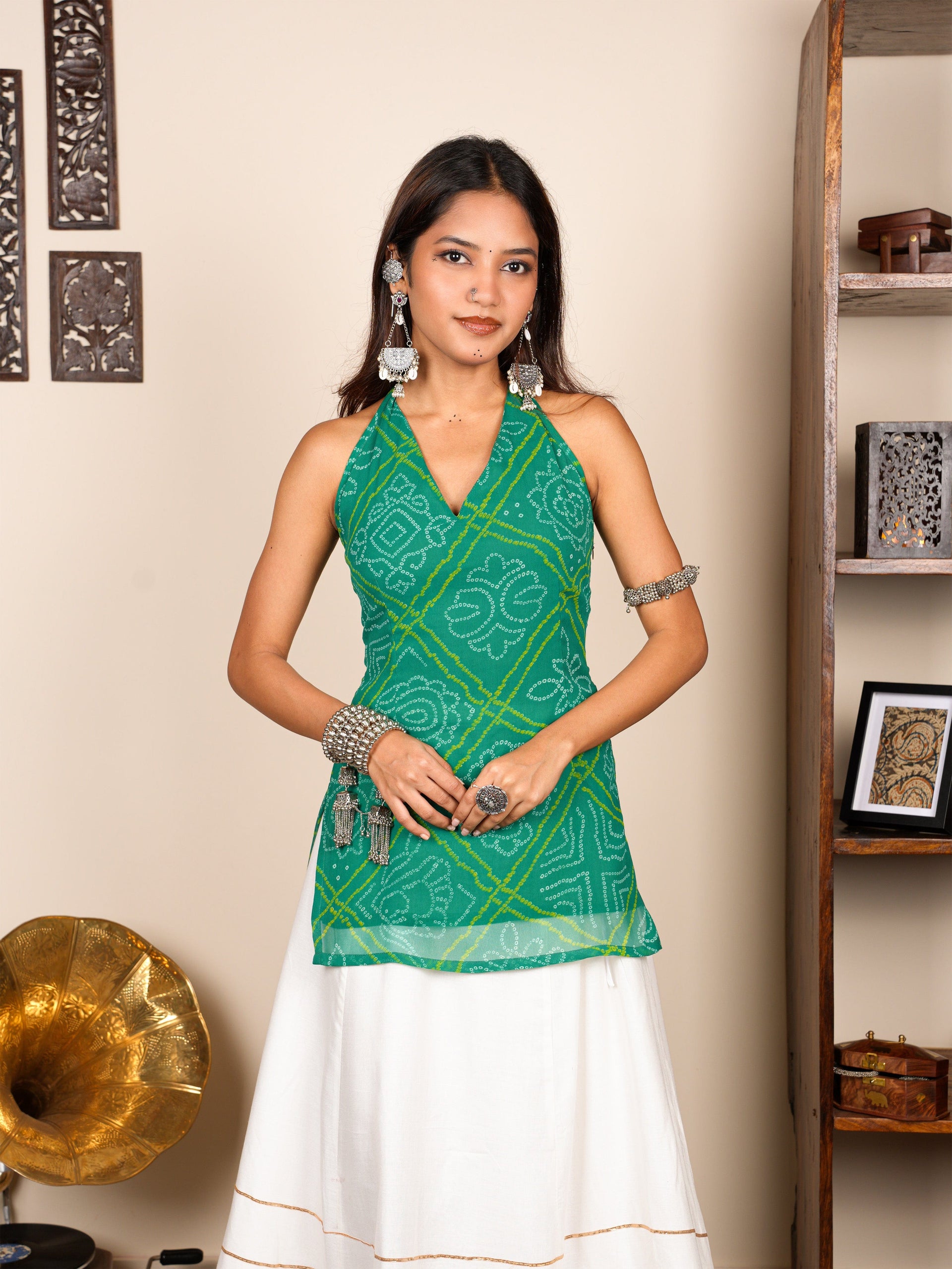 Leela Bandhani Halter Neck Corset Kurti