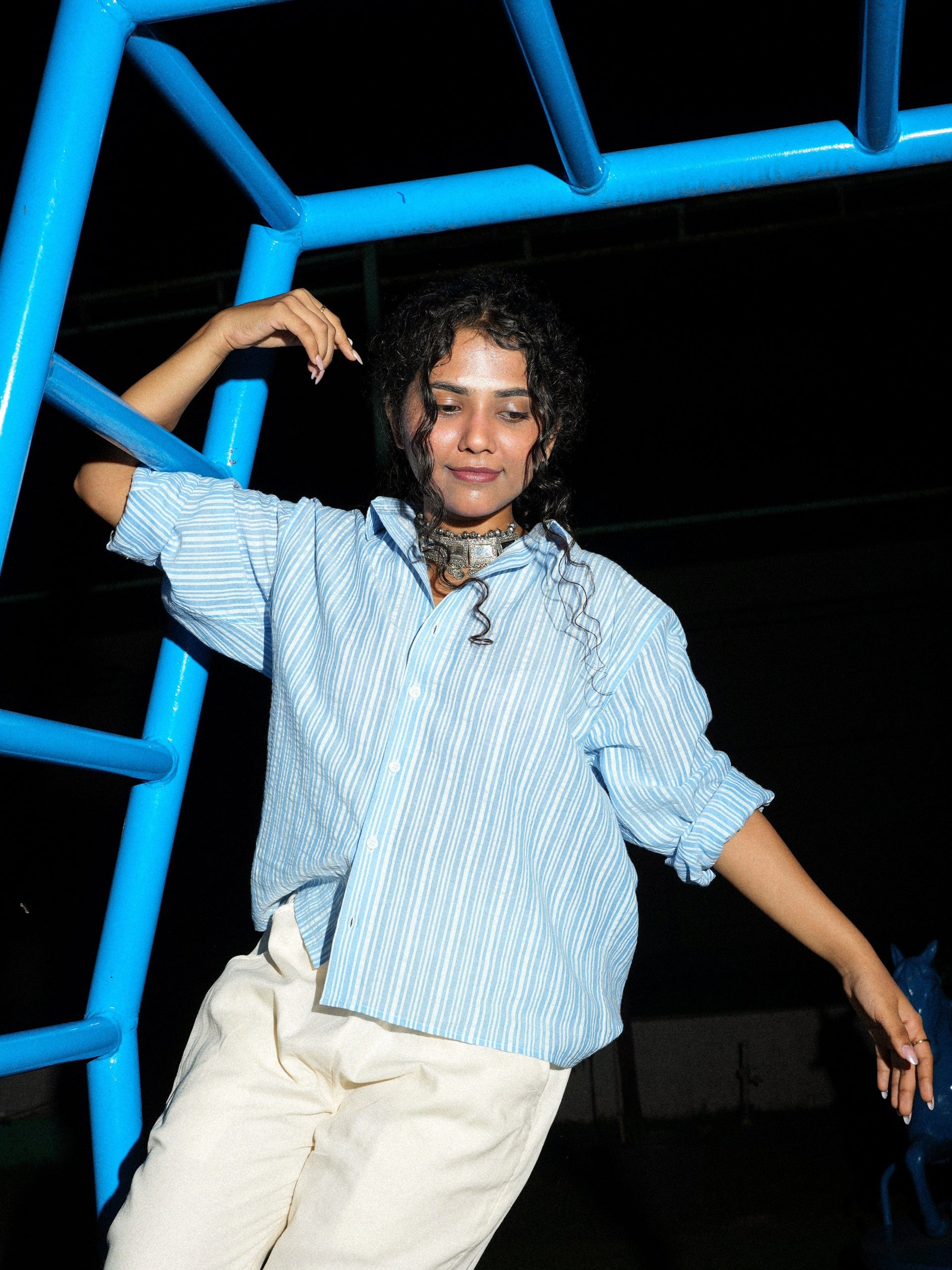 Oversized Striped Crop Shirt