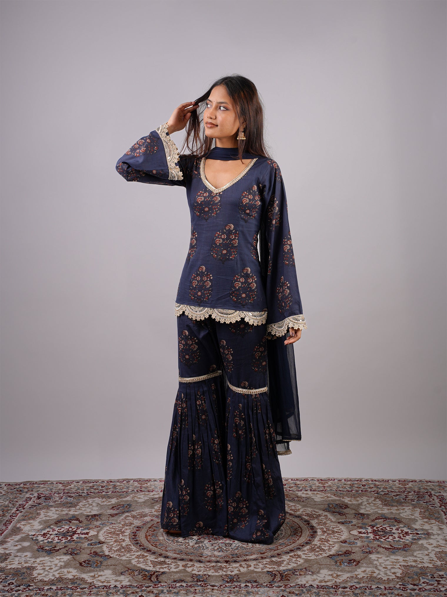 Inaayat Sleeved Corset Kurti With Sharara And Dupatta  Set