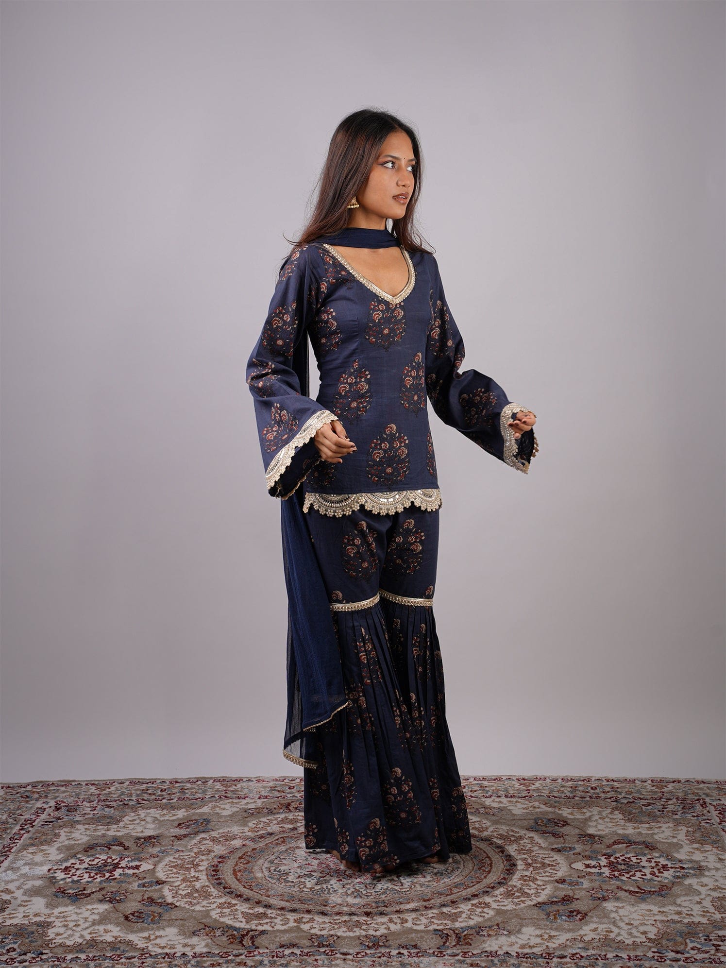 Inaayat Sleeved Corset Kurti With Sharara And Dupatta  Set