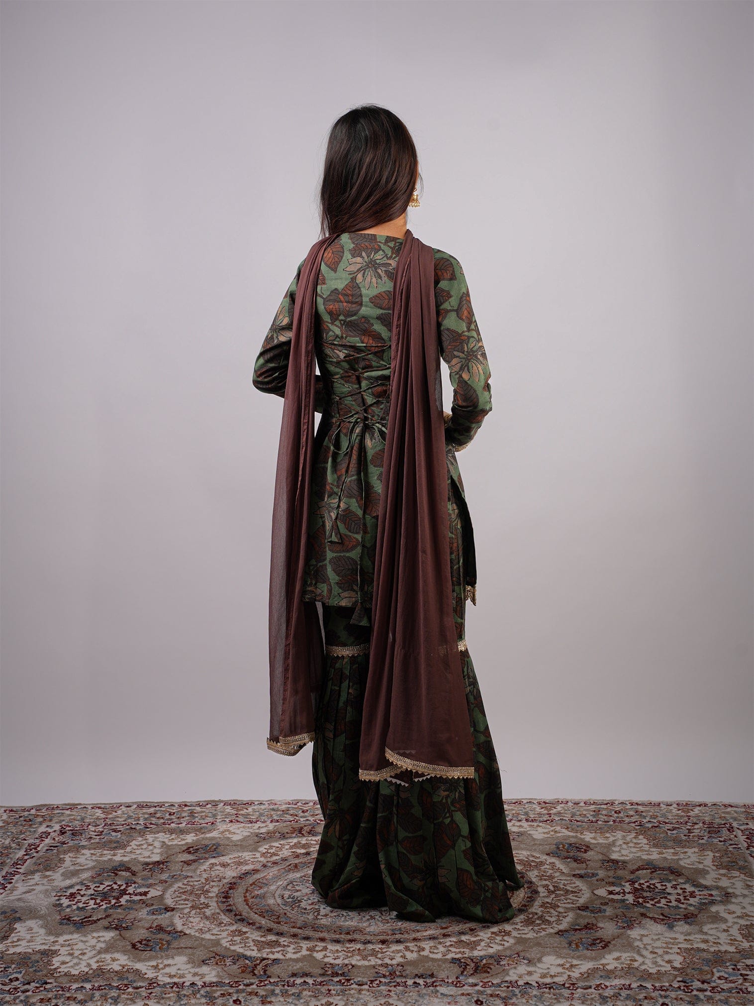 Meherzeen Sleeved Corset Kurti Sharara Set