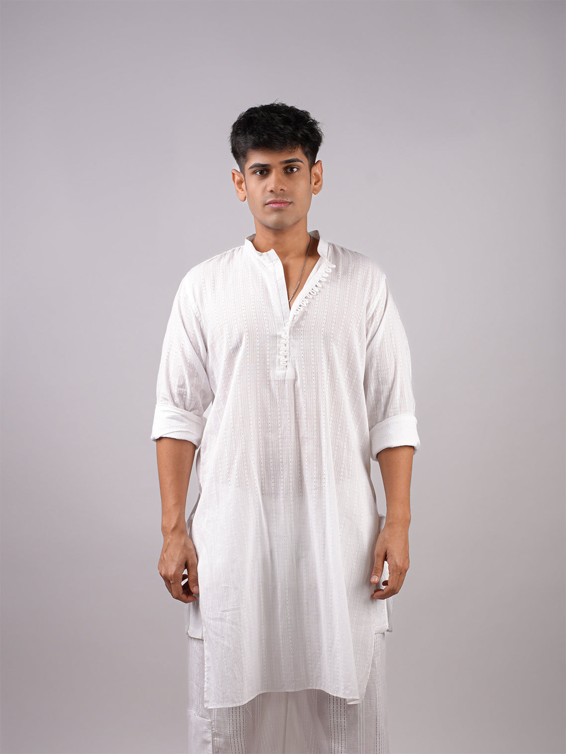 Karam White Jacquard Long Kurta