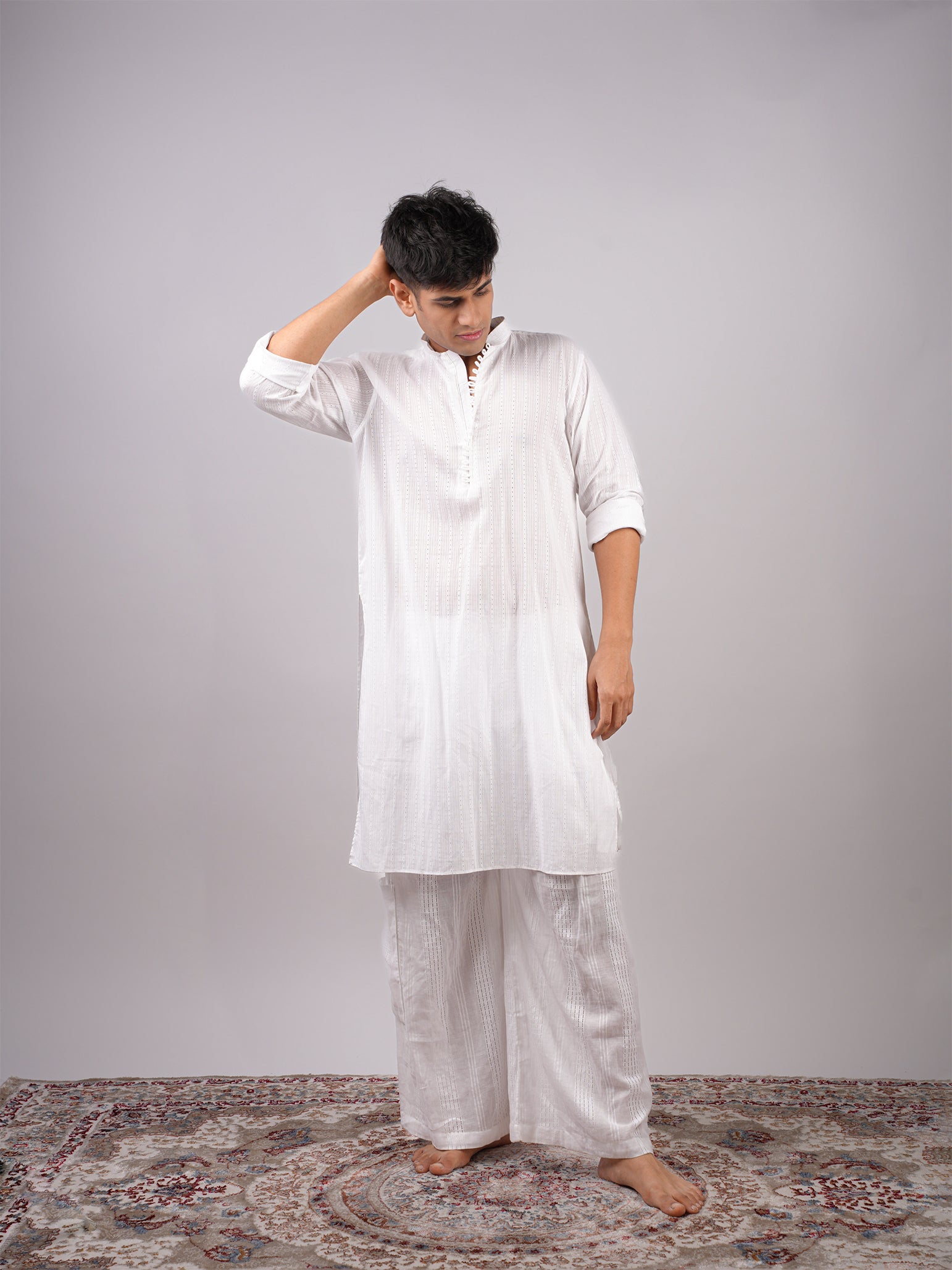 Karam White Jacquard Long Kurta