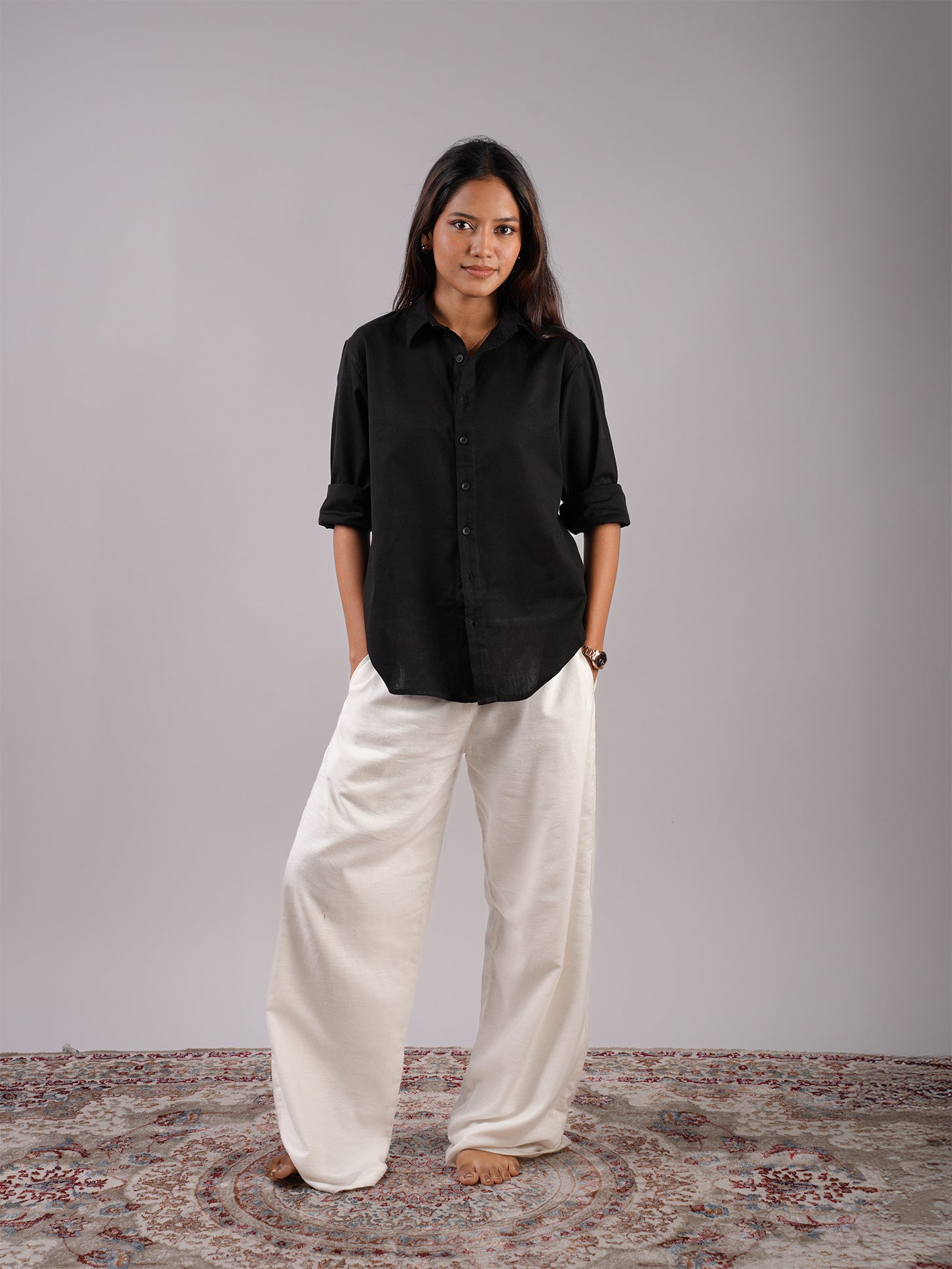 Oversized Black Linen Shirt