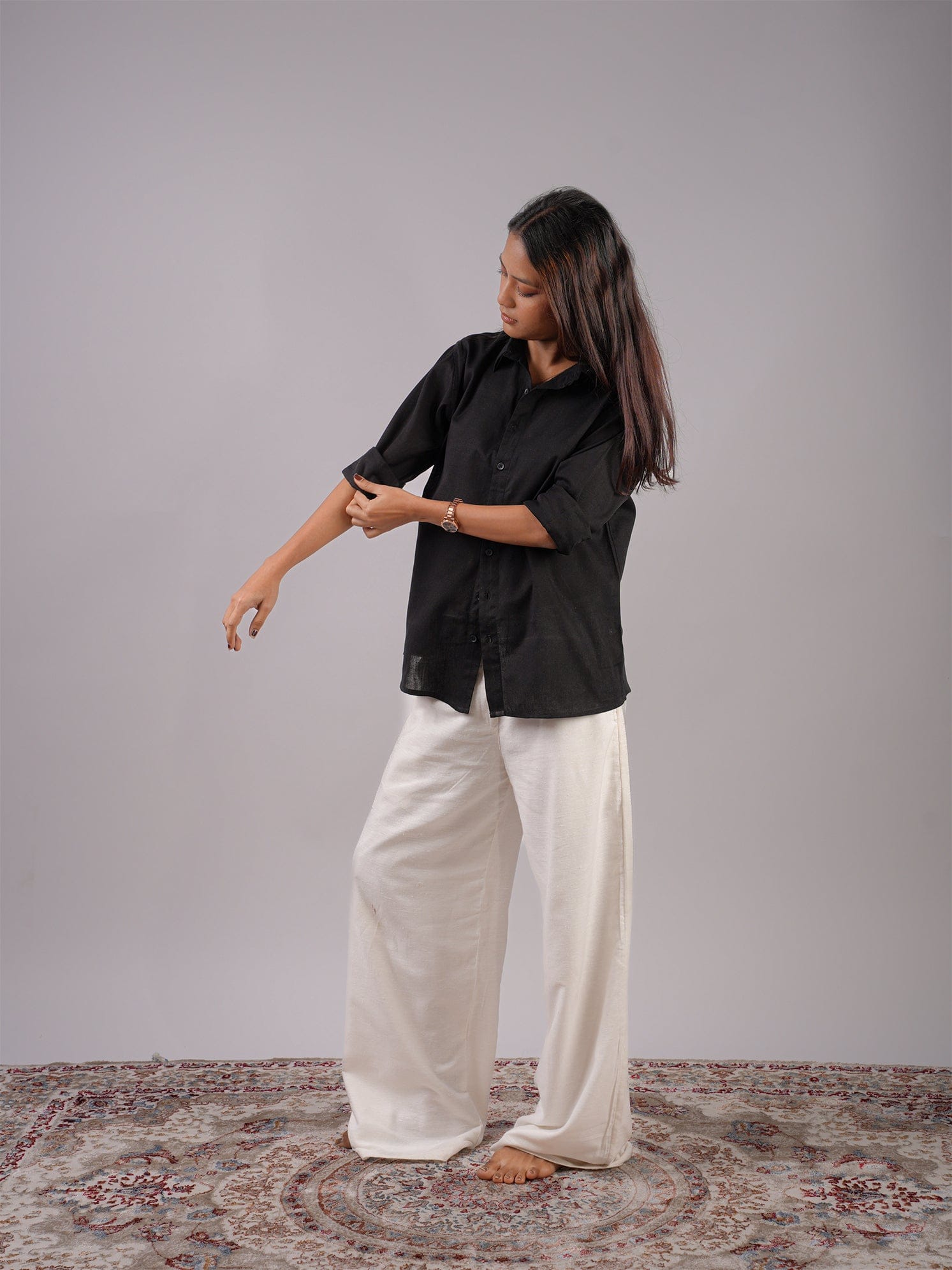 Oversized Black Linen Shirt