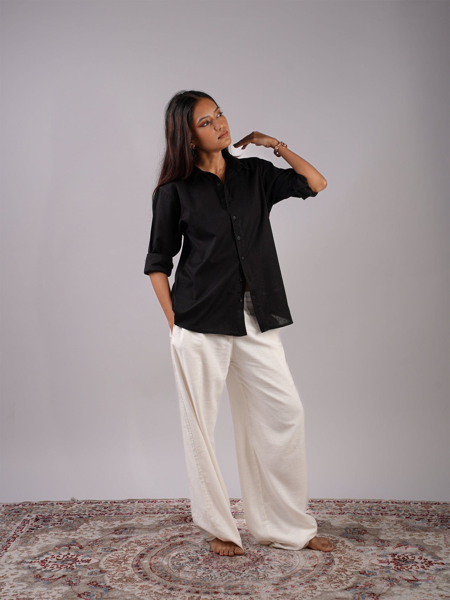 Oversized Black Linen Shirt