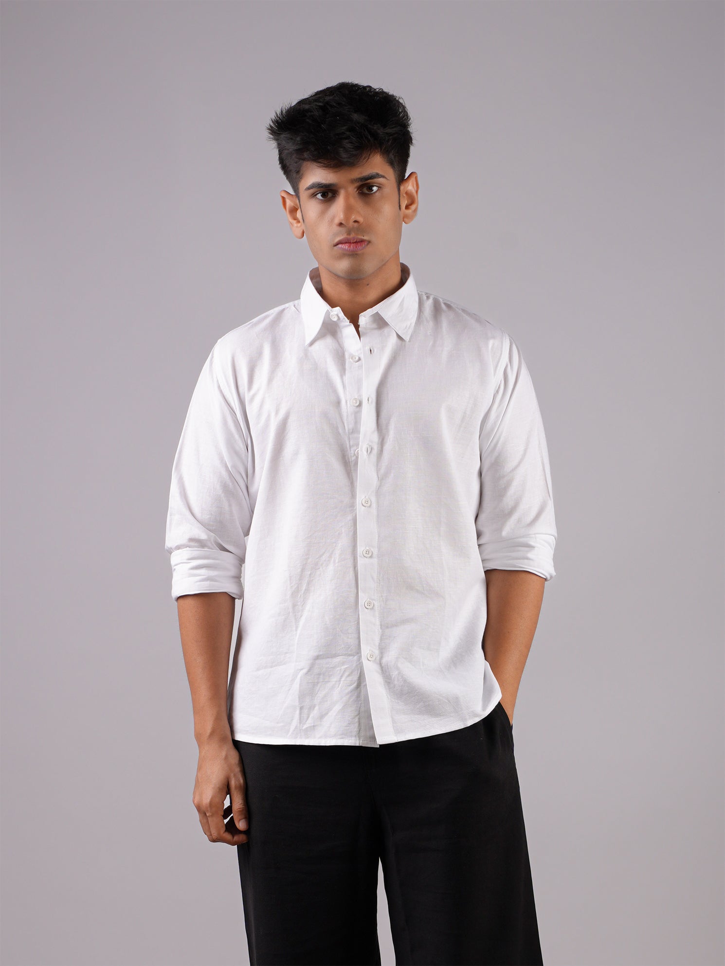 Dev White Linen Fitted Shirt
