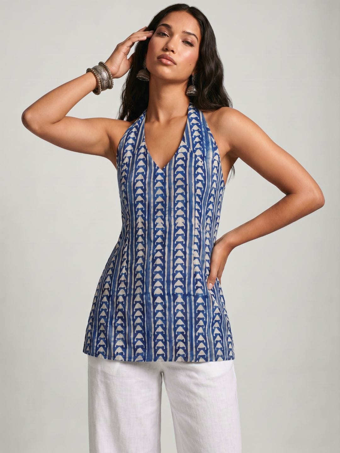 Dabu halter neck corset kurti