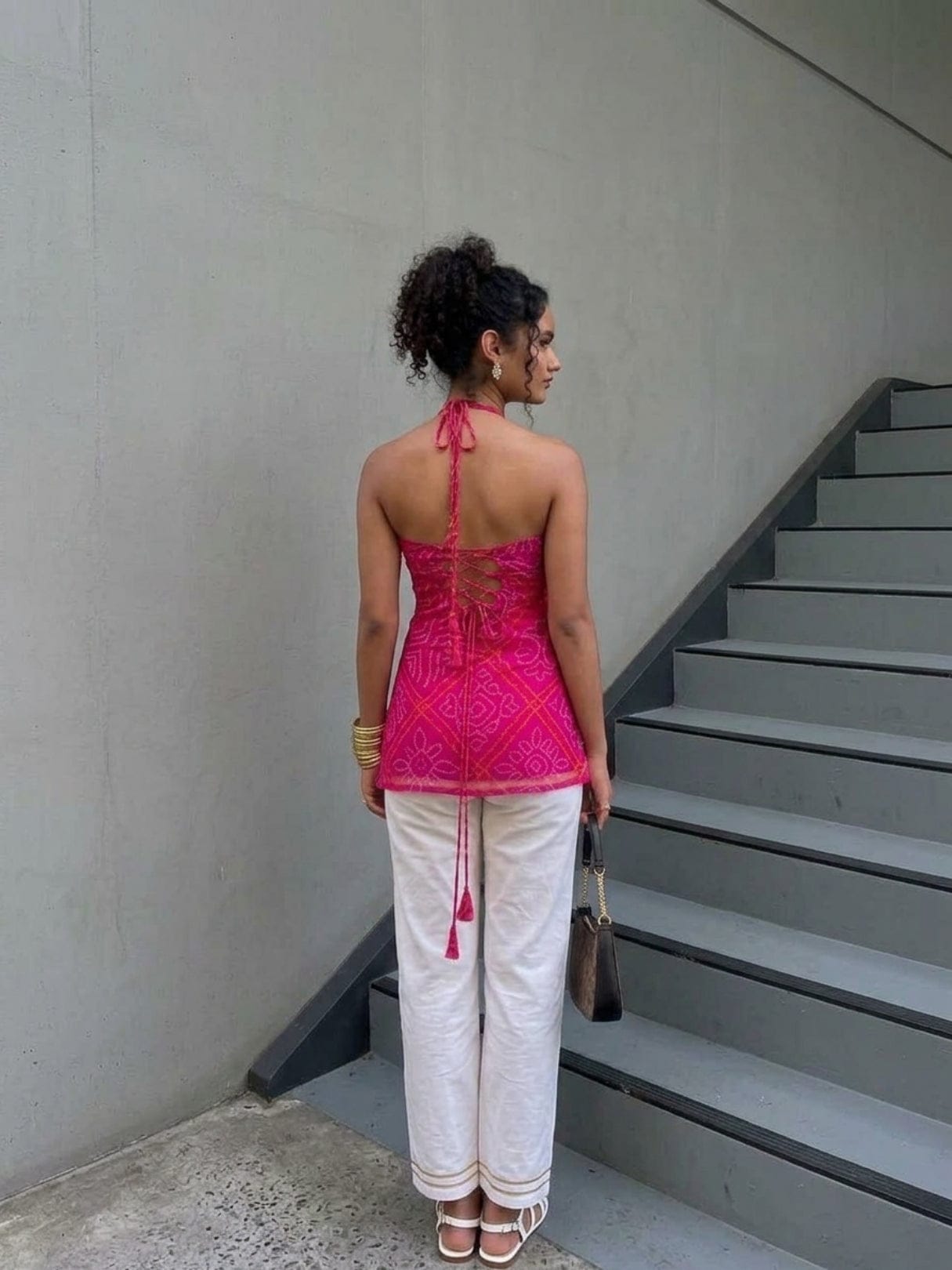 Rang Bandhani Halter Neck Corset Kurti