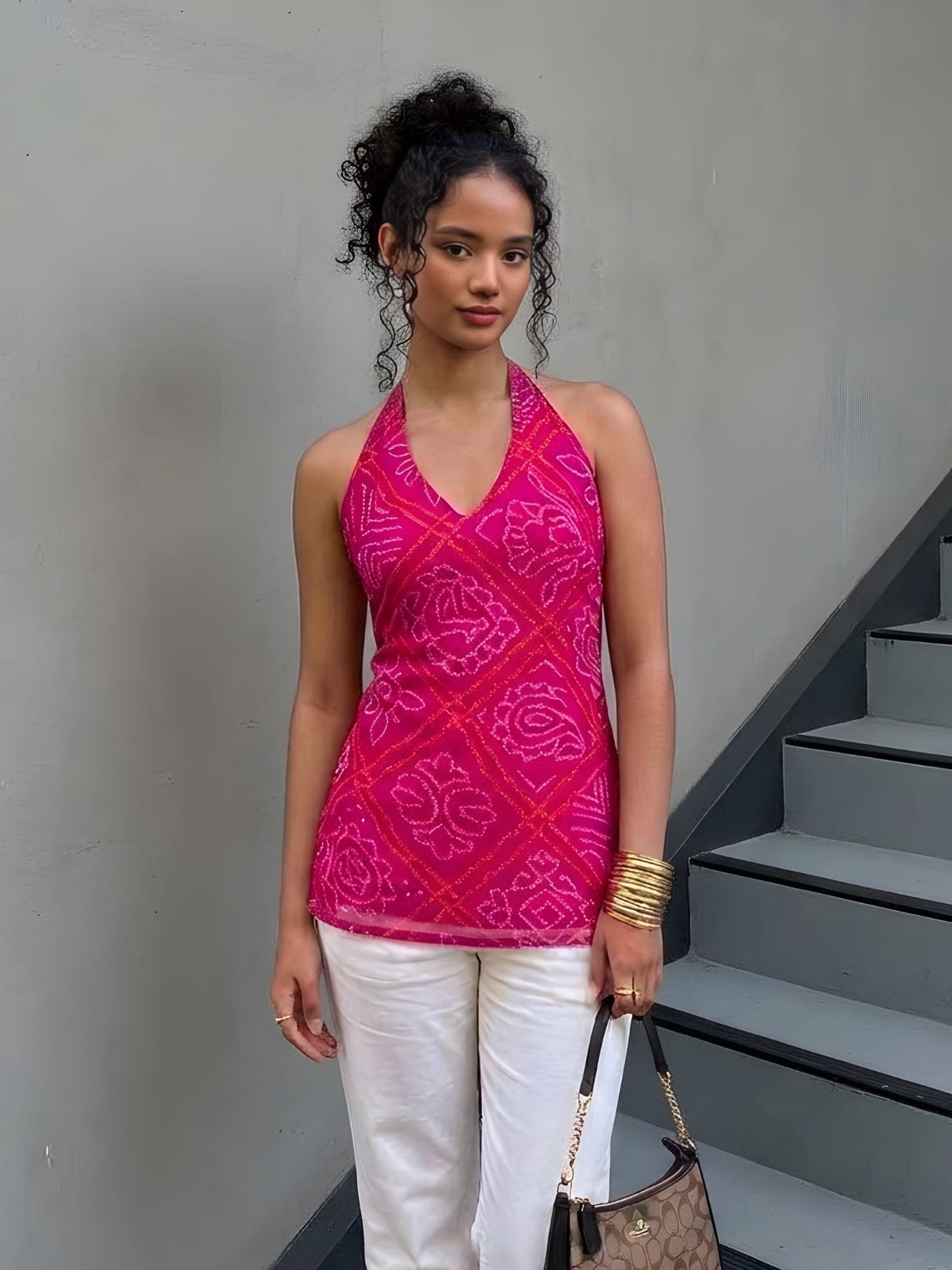 Rang Bandhani Halter Neck Corset Kurti