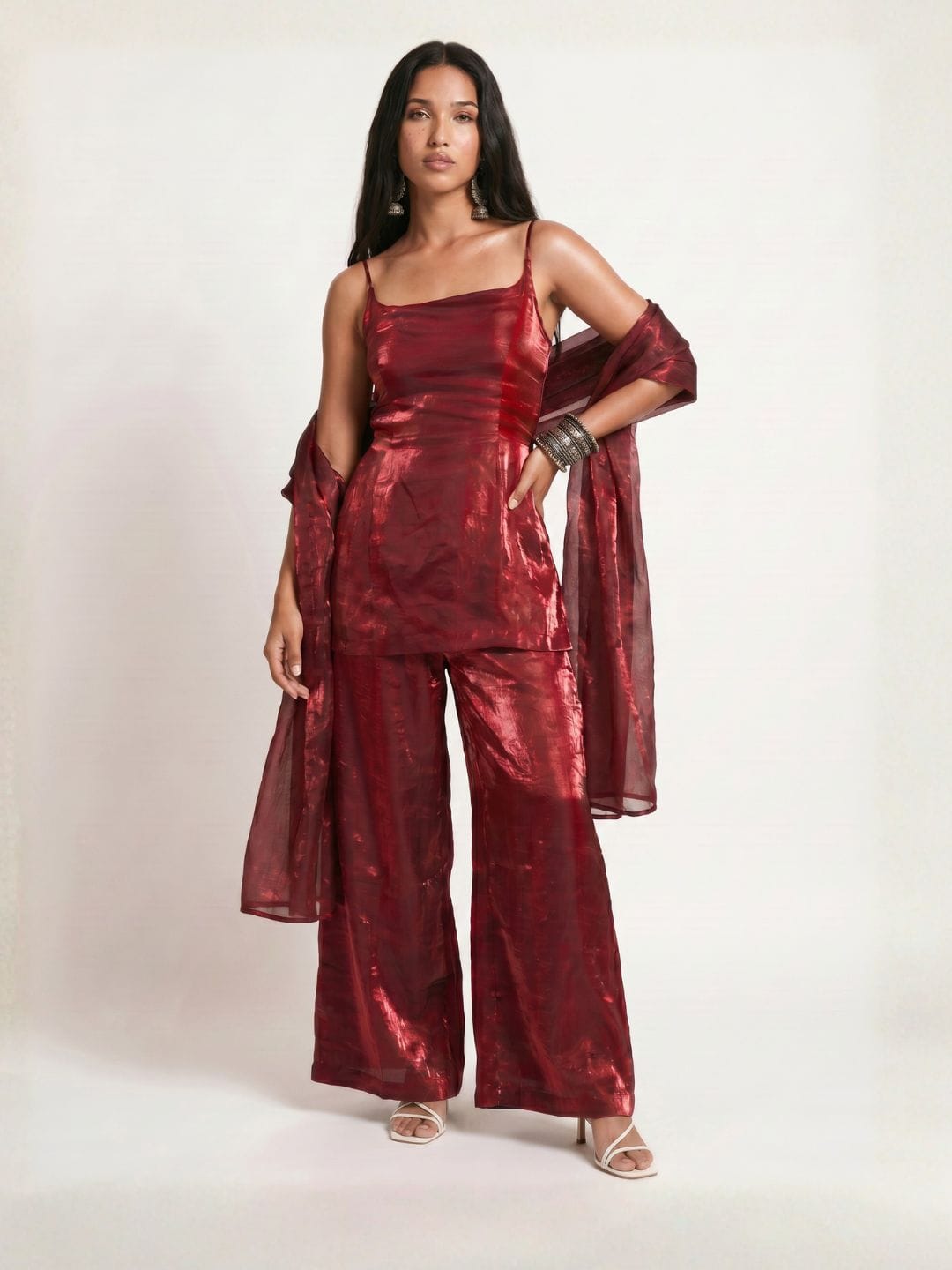 Laila Maroon Fendi Kurta Pant & Dupatta Set