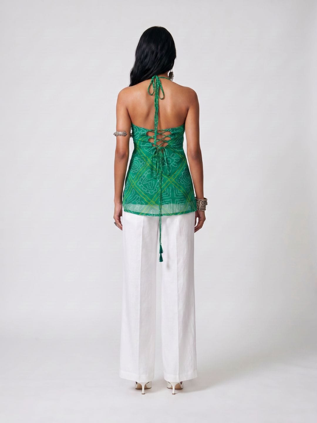 Leela Bandhani Halter Neck Corset Kurti
