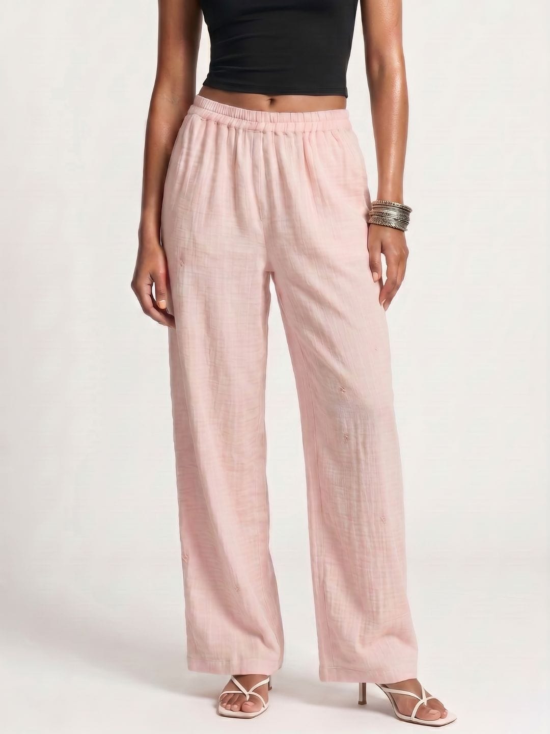 Pink Solid Straight Pants