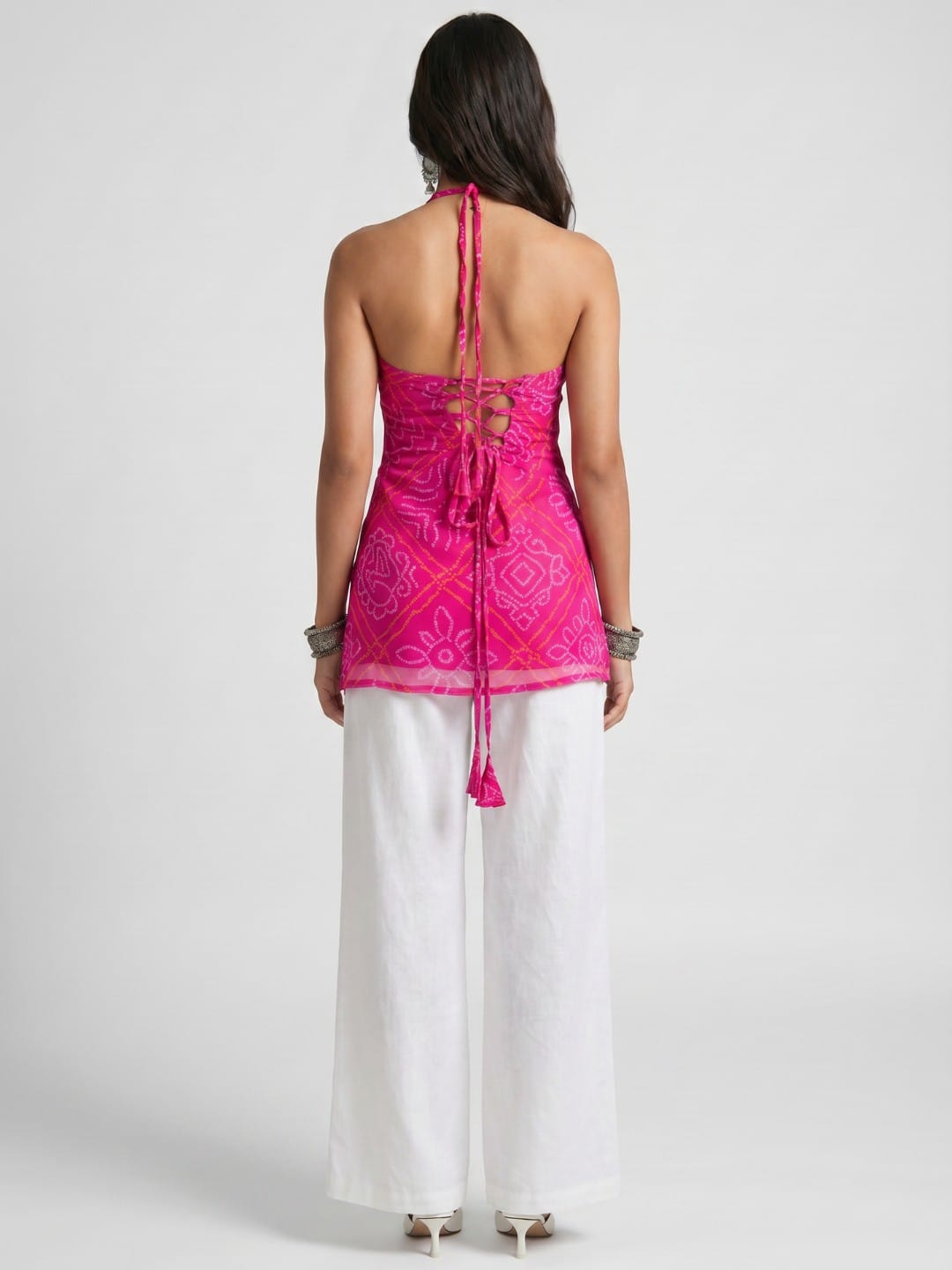 Rang Bandhani Halter Neck Corset Kurti