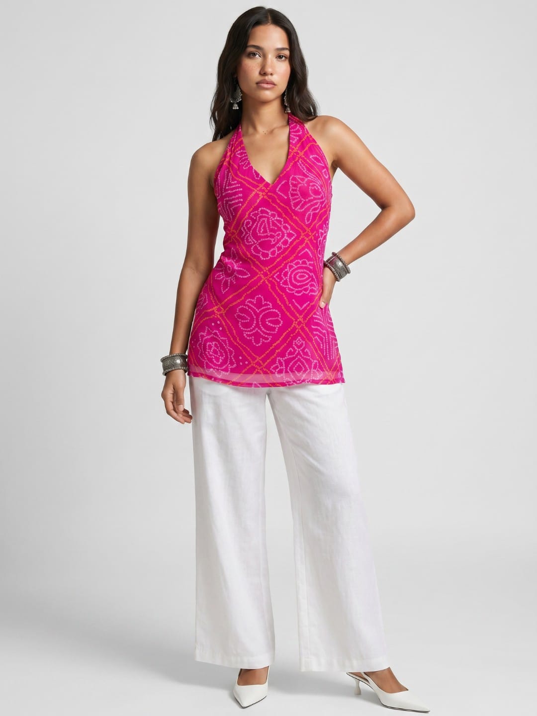 Rang Bandhani Halter Neck Corset Kurti