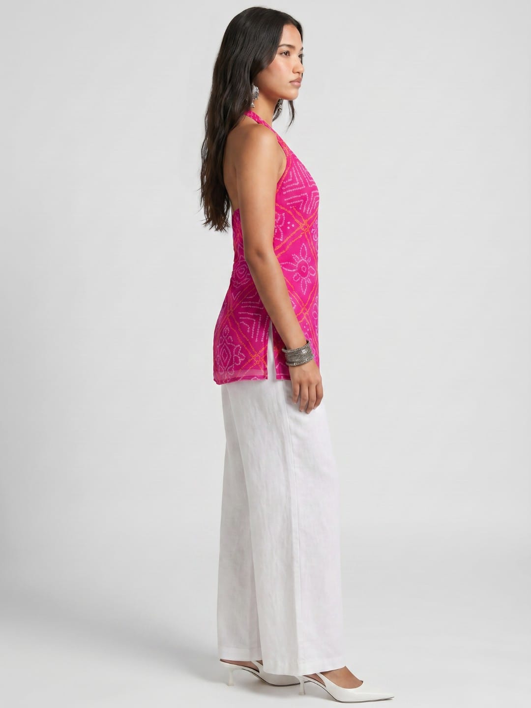 Rang Bandhani Halter Neck Corset Kurti