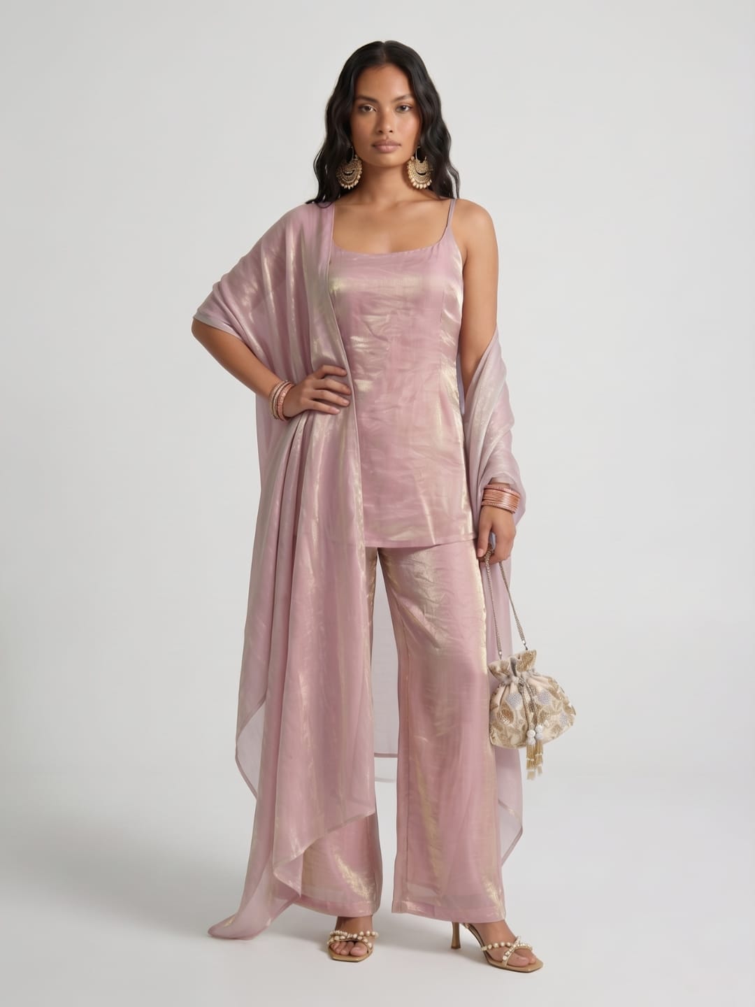 Sonia Pink Fendi Kurti Pant & Dupatta Set